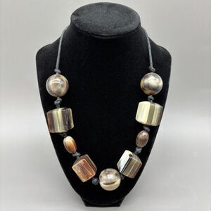 Buffalo Horn Bead Necklace Adjustable Hand Knotted Chunky Boho Tribal Artisan